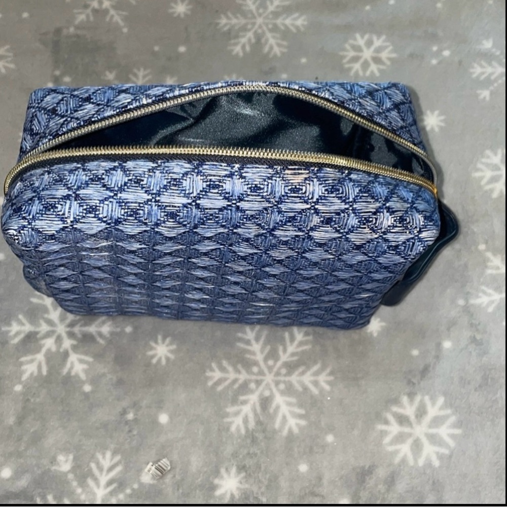 Sophia Joy Blue Quilted Geometric Cosmetic Bag with Zipper